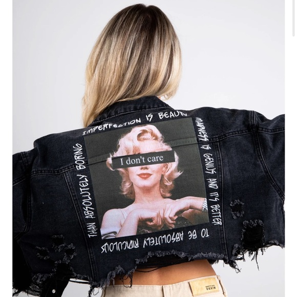 Trio Urban Black Denim Jacket I DONT CARE - Picture 4 of 10